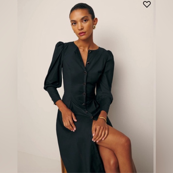 new Reformation halia button down black midi dress - Picture 3 of 9